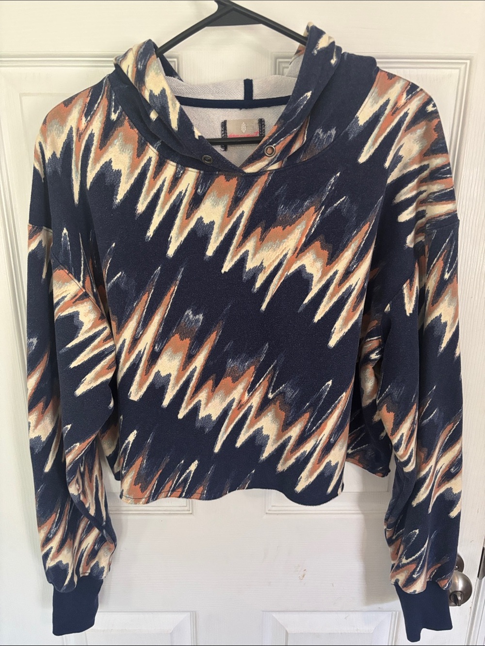 FP Movement by Free People Navy Hoodie with Cream & Rust Zigzag Pattern